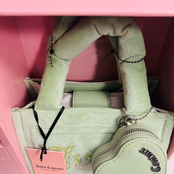 Juicy Couture Sage Green “Big Spender” 3-Piece Tote & Coin Pouch Set - New - Picture 8 of 9